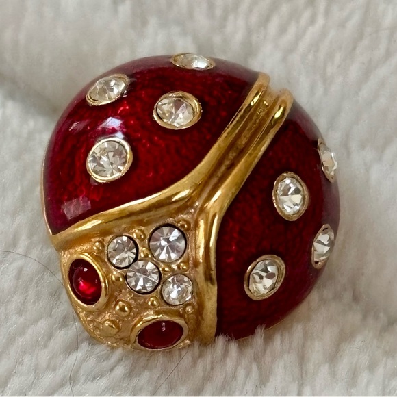 Vintage Krementz Red Enamel, Rhinestone and Gold Ladybug Brooch, EUC - Picture 2 of 8